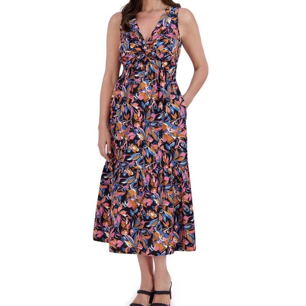 NWT French Connection Floral 100 Cotton Twist Front Sleeveless Maxi Dress Medium